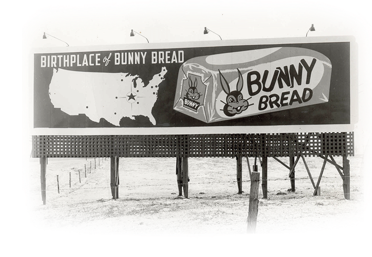 Bunny Bread billboard &mdash; Birthplace of Bunny Bread