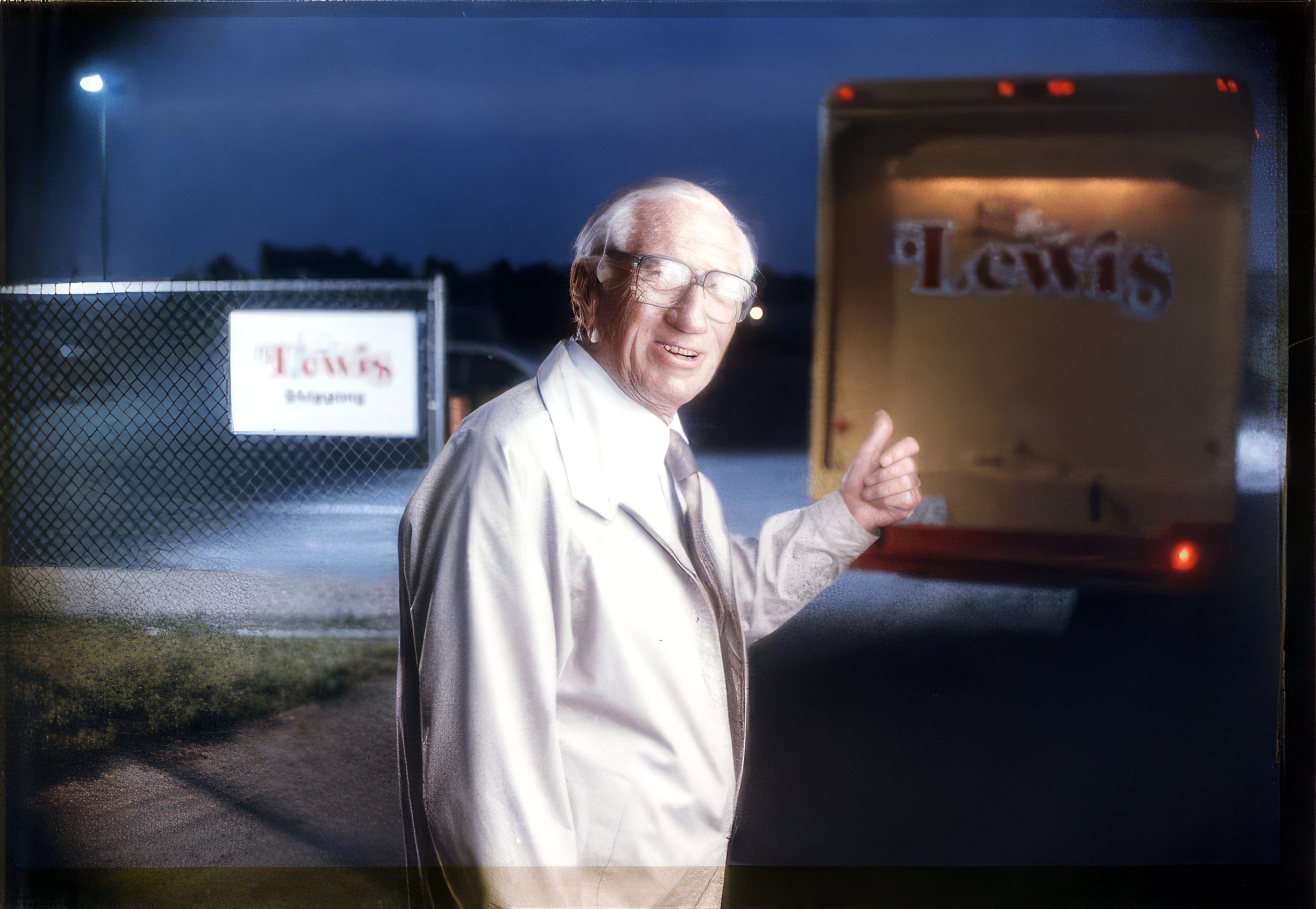 R. Jack Lewis Sr. outside a Lewis Bakeries truck